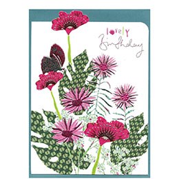 lovely birthday, butterfly & flowers